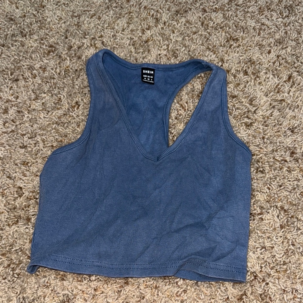 SHEIN Denim Blue V-Neck Tank Top